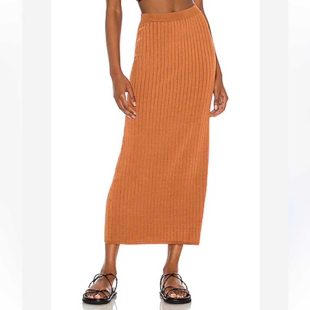 FP Beach to Night Ribbed Midi Skirt in Rust by Free People